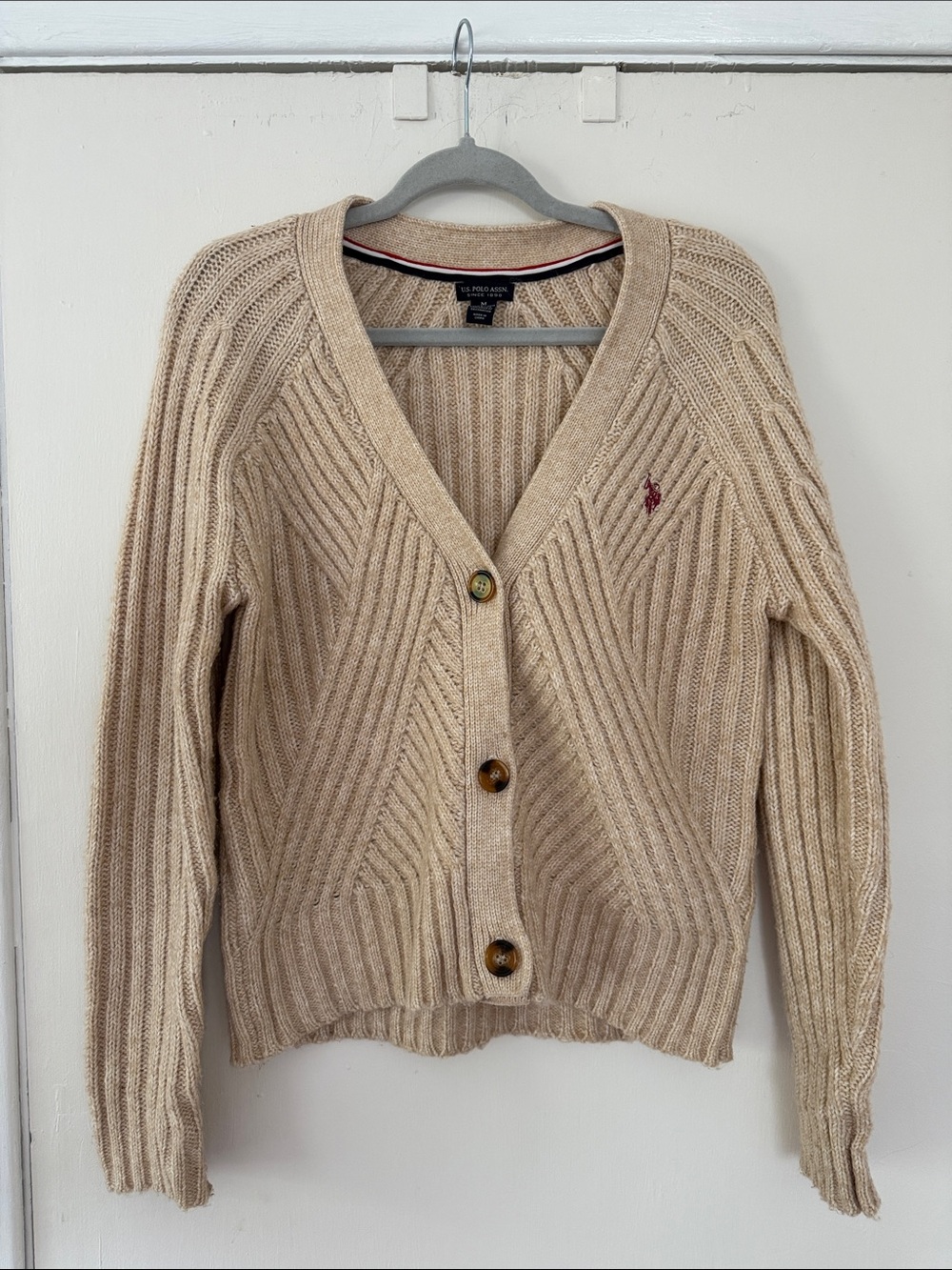 Ralph Lauren Beige Cable Knit V-Neck Cardigan